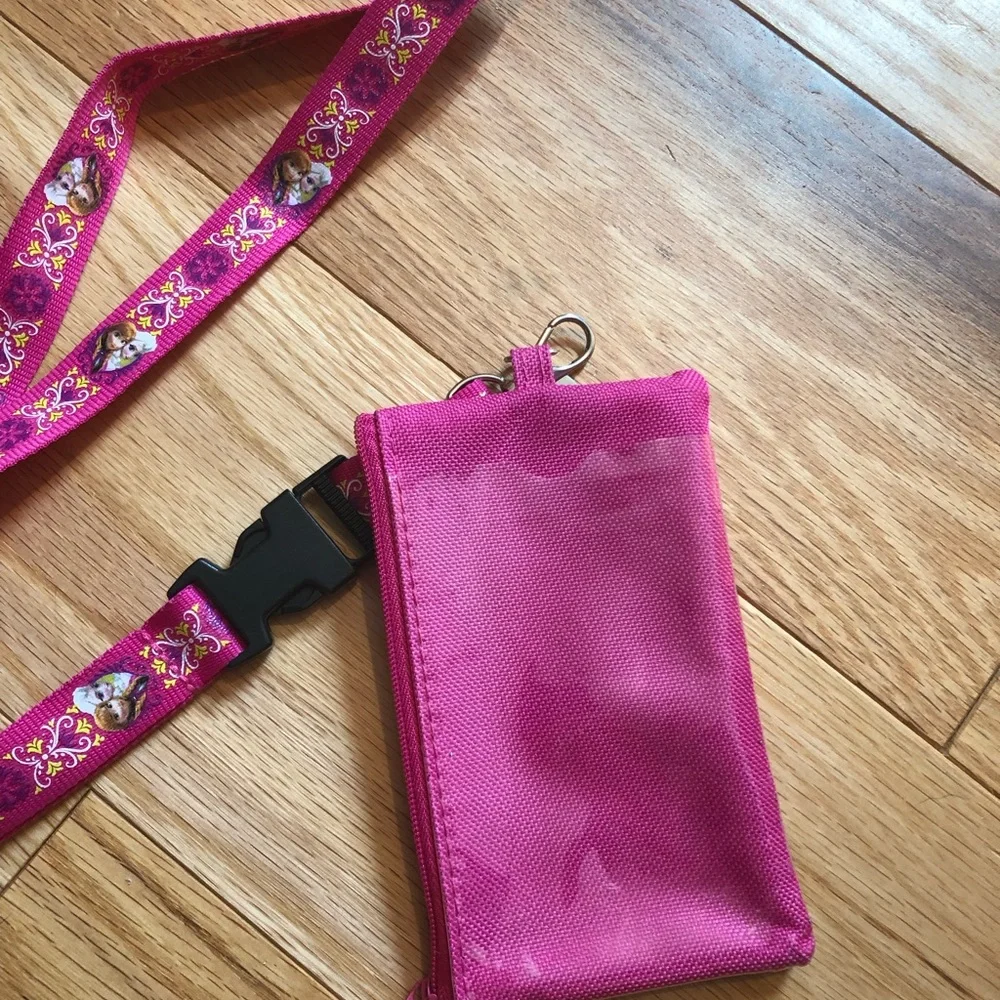 Disney Pink Frozen Lanyard Wallet with Anna & Elsa